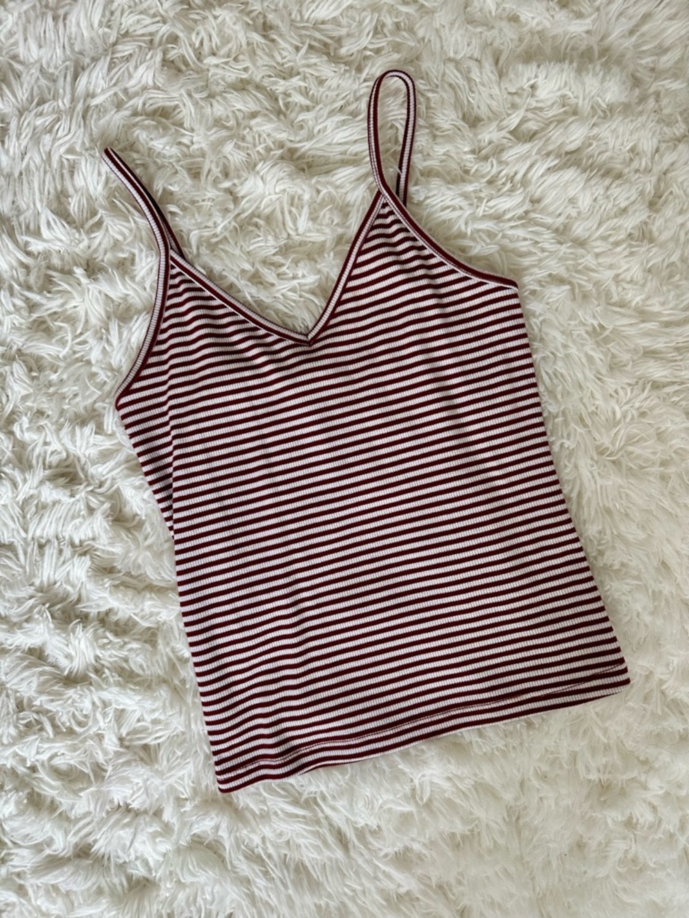 Wet Seal Burgundy and White Striped V-Neck Cami